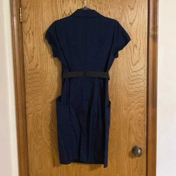 Robbie Bee navy dress with belt loops and belt 97% cotton 3% spandex size 10 - Picture 2 of 7